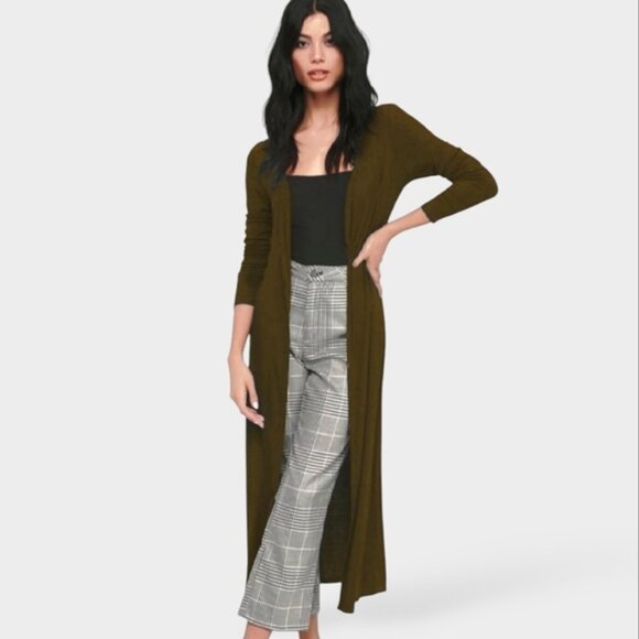 Olive Khaki Button-Up Dress Ribbed Cardigan - Picture 1 of 11